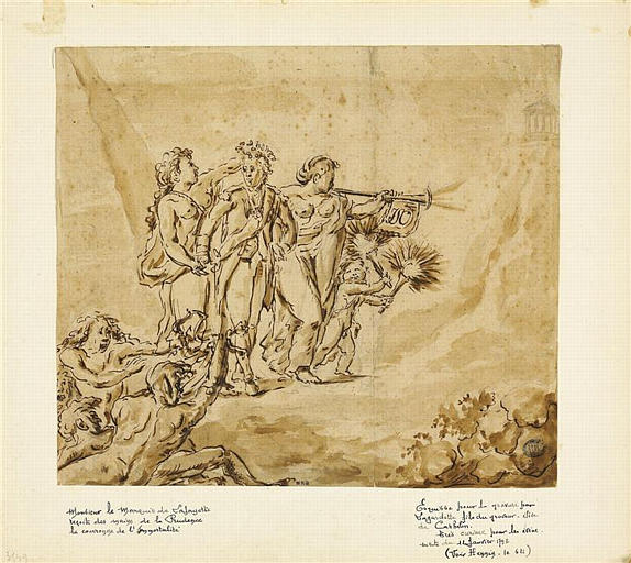 Mr le Marquis de Lafayette ; La Fayette reçoit des mains de la prudence la couronne de l'immortalité_0