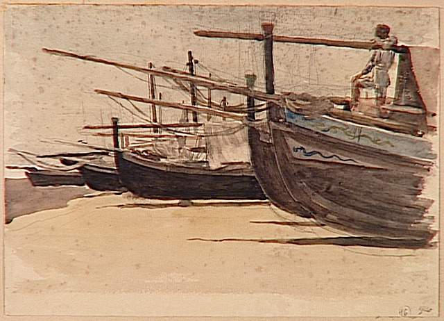 SUITE DE PROUES DE CINQ BARQUES TIREES SUR LE SABLE_0