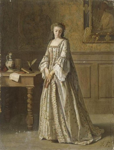 PORTRAIT DE JEUNE FEMME EN COSTUME DU XVIIIE SIECLE_0