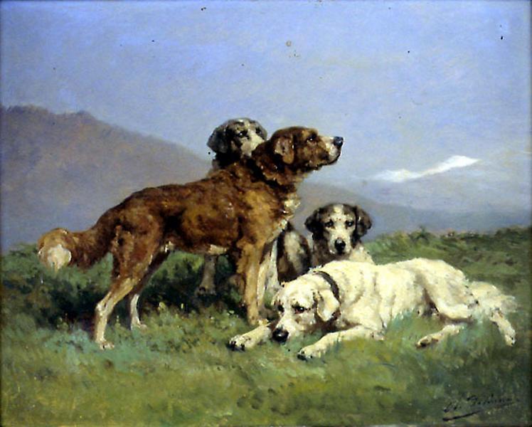 CHIENS AU REPOS, Charles Olivier de Penne, 2e moitié 19e siècle