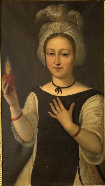 JEUNE FILLE TENANT UN COEUR ENFLAMME_0