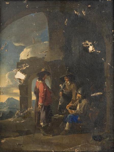 SOLDATS JOUANT AUX CARTES DANS UN EDIFICE RUINE_0
