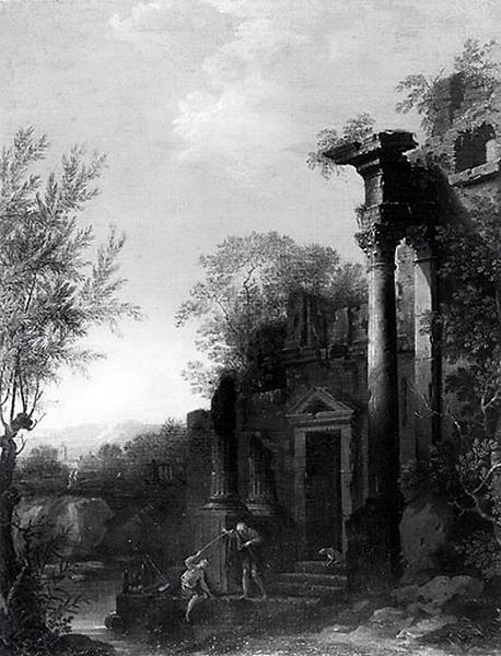 PAYSAGE AVEC RUINES ET FIGURES, Pierre Patel, 1ère moitié 17e siècle, 3e quart 17e siècle