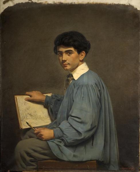 PORTRAIT D'ADOLESCENT DESSINANT UN PAYSAGE_0