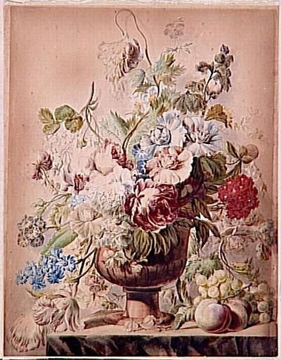 Nature morte avec un vase de fleurs et des fruits_0