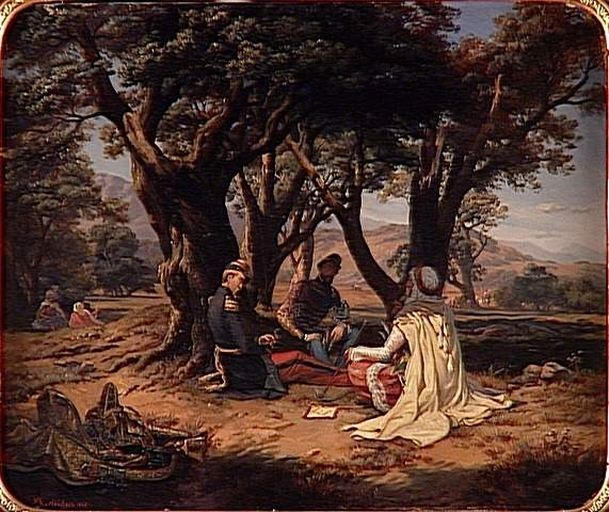 LE DUC D'AUMALE ASSIS AU BOIS DES OLIVIERS AVEC LE COMMANDANT DURIEU ET L'AGHA CHOURAR (1843)_0