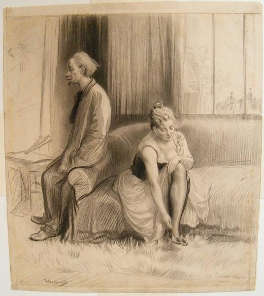 SCENE D'INTERIEUR ; LE PEINTRE ET SON MODELE, Oswald Heidbrinck, 4e quart 19e siècle, 1er quart 20e siècle