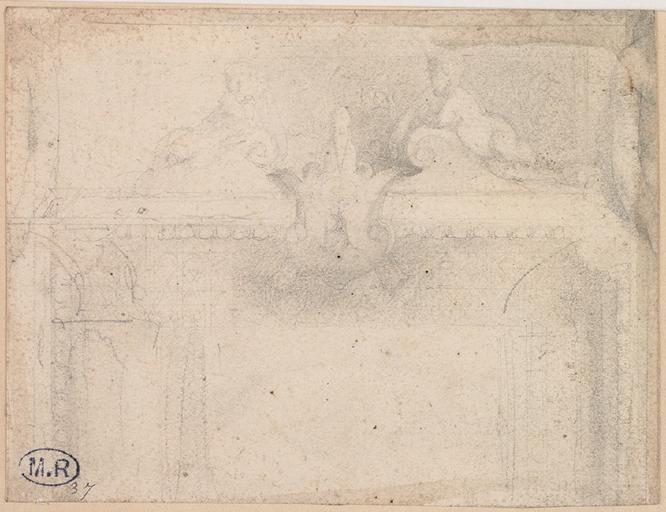 MOTIF DECORATIF : CARTOUCHE ENTRE DEUX AMOURS_0