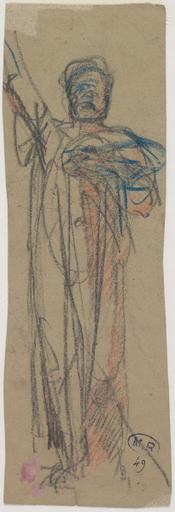 PERSONNAGE DRAPE AU BRAS DROIT LEVE AU RECTO ; PERSONNAGE ESQUISSE AU VERSO_0