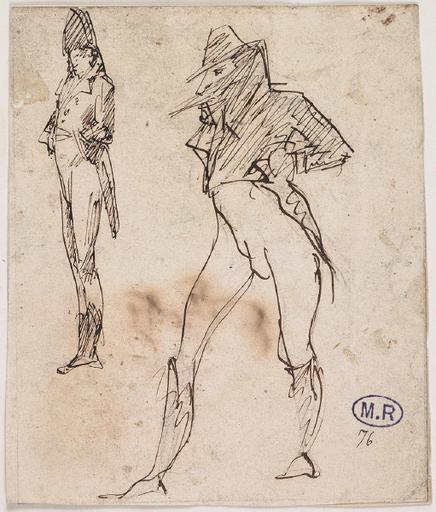 DEUX PERSONNAGES EN COSTUME REVOLUTIONNAIRE AU RECTO ; PERSONNAGE AGENOUILLE ET PROFIL D'HOMME AU VERSO_0