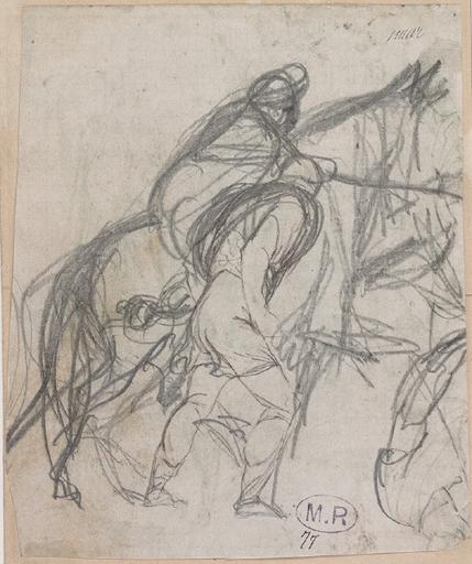 HOMME MARCHANT AUPRES D'UN CAVALIER_0