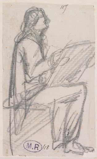 HOMME ASSIS DE PROFIL, UN CARTON POSE SUR LES GENOUX_0