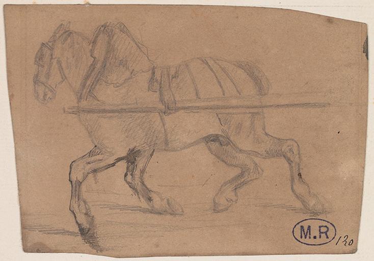 CHEVAL ATTELE AU RECTO ; SILHOUETTE ASSISE AU VERSO_0