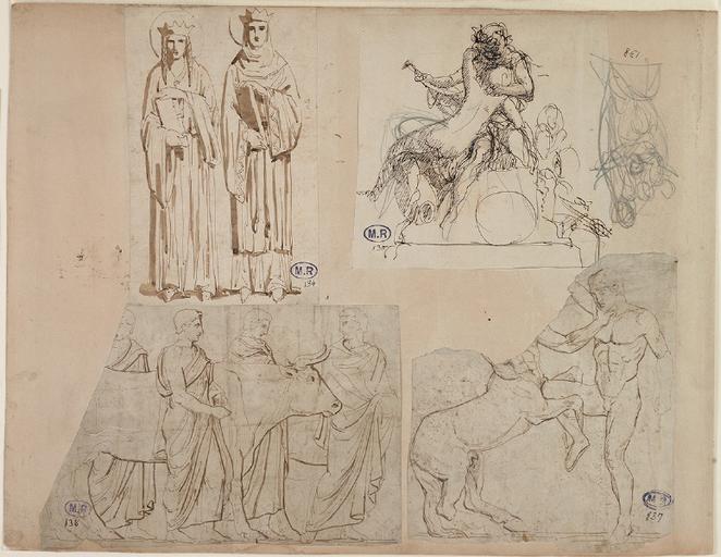 FEUILLE DE CROQUIS AU RECTO ; PERSONNAGE DANS UNE ATTITUDE SUPPLIANTE AU VERSO_0