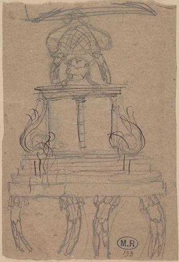 MOTIF D'ARCHITECTURE AU RECTO ; PIED DE CANDELABRE (?) ORNE DE TROIS CARIATIDES AU VERSO_0
