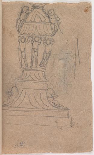 MOTIF D'ARCHITECTURE AU RECTO ; PIED DE CANDELABRE (?) ORNE DE TROIS CARIATIDES AU VERSO_1