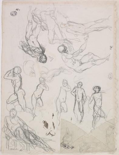 FEUILLE DE CROQUIS D'APRES MICHEL-ANGE, NEUF PERSONNAGES DANS DES ATTITUDES DIFFERENTES_1