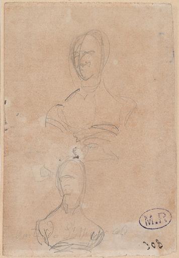 DEUX BUSTES SUPERPOSES DE FEMME, AU RECTO ; DIVERSES SILHOUETTES, AU VERSO_0