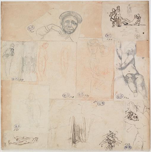 FEUILLE DE CROQUIS : PERSONNAGES AU RECTO, ETUDE D'ENFANTS AU VERSO_0