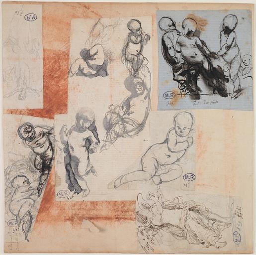 FEUILLE DE CROQUIS : PERSONNAGES AU RECTO, ETUDE D'ENFANTS AU VERSO_1