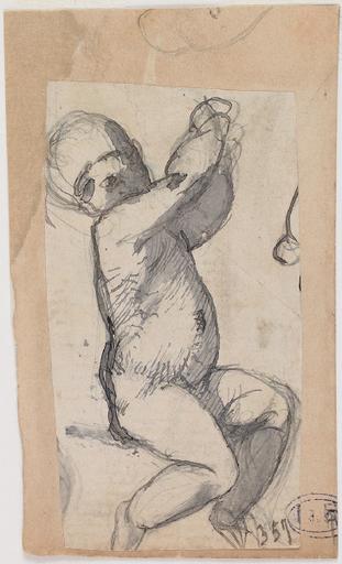 ENFANT NU ASSIS, AUX BRAS SOULEVES_0