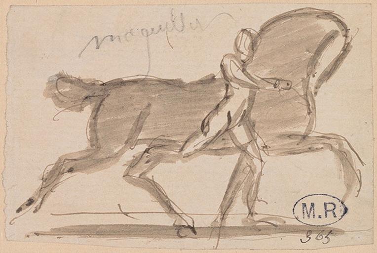 HOMME NU COURANT AU COTE D'UN CHEVAL_0
