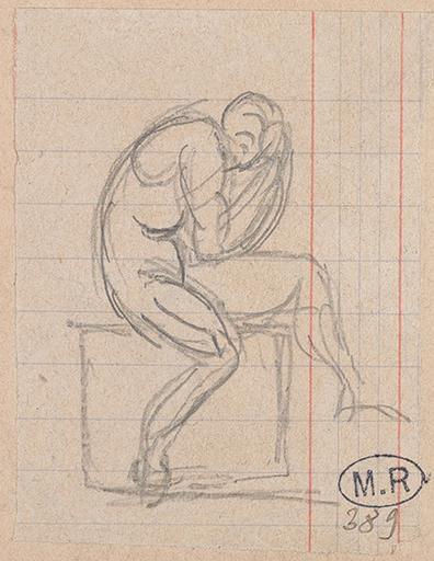HOMME NU ASSIS, LA TETE DANS LES MAINS_0