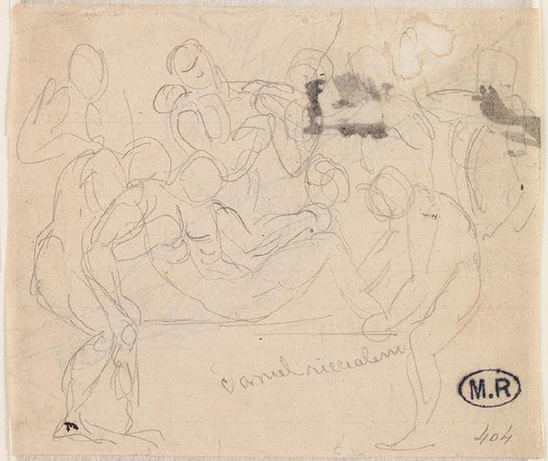 MISE AU TOMBEAU COPIE D'APRES UN BAS-RELIEF DU 16E SIECLE (PARIS, MUSEE DU LOUVRE) AU RECTO ; COPIE D'APRES LE GLADIATEUR BORGHESE DU LOUVRE AU VERSO_0