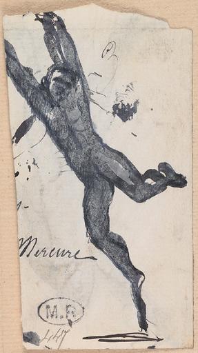 MERCURE : HOMME NU SE DRESSANT SUR LA POINTE D'UN PIED AU RECTO ; HOMME NU AU BRAS LEVE AU VERSO_0