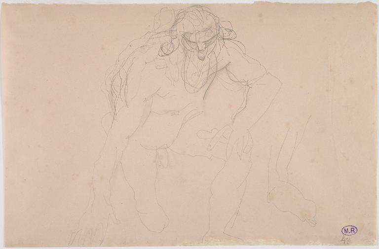 HOMME NU, UNE MAIN ET UN GENOU EN TERRE ; REPRISE DU PIED GAUCHE, A DROITE_0