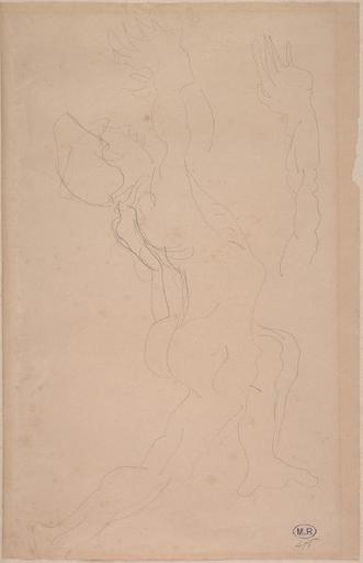 HOMME NU DE PROFIL, LEVANT LES BRAS ; REPRISE D'UN BRAS, SUR LA DROITE_0