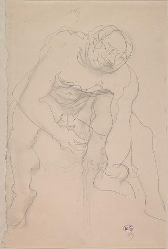 HOMME NU PENCHE EN AVANT, UN ARC ENTRE LES MAINS_0