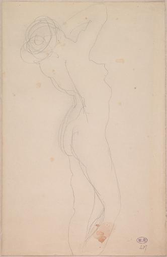 FEMME NUE DEBOUT, DE PROFIL A DROITE ; UN BRAS EST LEVE ET REPLIE_0