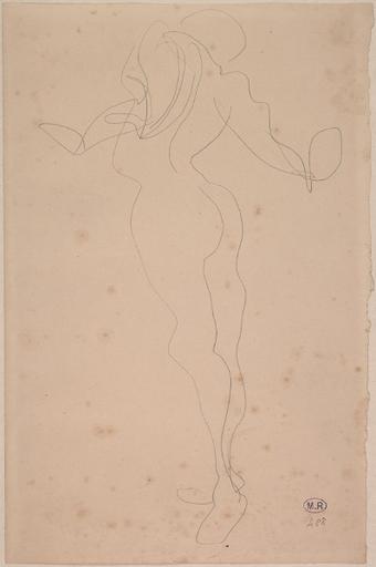 FEMME NUE DEBOUT, DE PROFIL A GAUCHE, LES BRAS ECARTES_0
