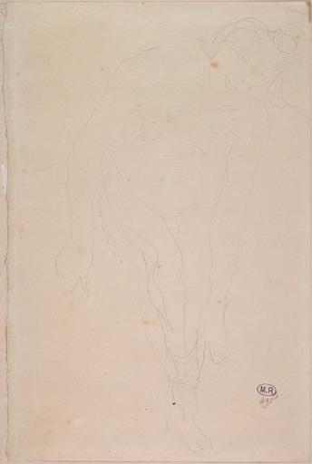 FEMME NUE DE FACE, ENFILANT UN VETEMENT PAR LES PIEDS_0