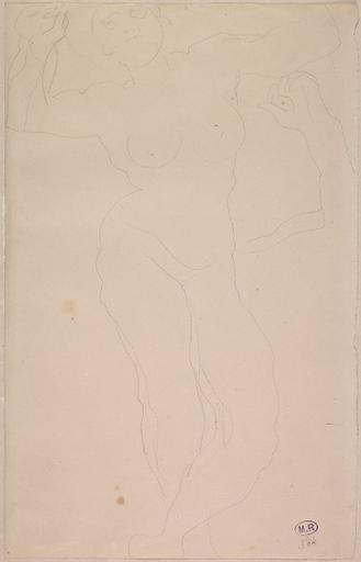 FEMME NUE DEBOUT AUX BRAS LEVES ; REPRISE DU BRAS GAUCHE SUR LA DROITE_0