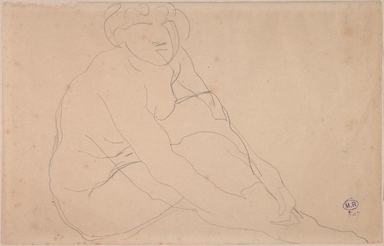 FEMME NUE ASSISE, DE PROFIL VERS LA DROITE, LES MAINS CROISEES SUR LES JAMBES_0