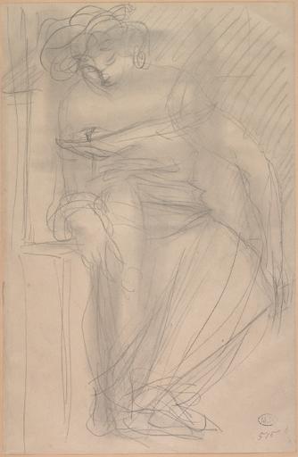 FEMME DRAPEE ASSISE, EN APPUI SUR UN AVANT BRAS_0