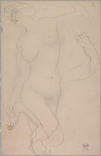 FEMME NUE AUX JAMBES FLECHIES ; REPRISE DU BRAS GAUCHE SUR LA DROITE ; CROIX EN HAUT A DROITE_0