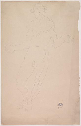 HOMME NU, DEBOUT, DE FACE LES BRAS OUVERTS_0