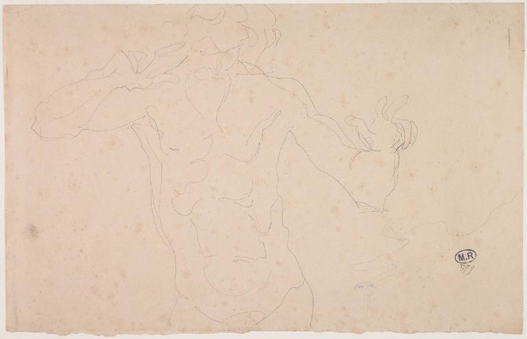 HOMME NU BARBU, DE FACE, VU A MI CORPS, LES BRAS LEVES (ESQUISSE D'UNE MAIN SUR LA DROITE) AU RECTO ; HOMME NU BARBE, DE FACE, VU A MI CORPS, LES BRAS LEVES AU VERSO_0