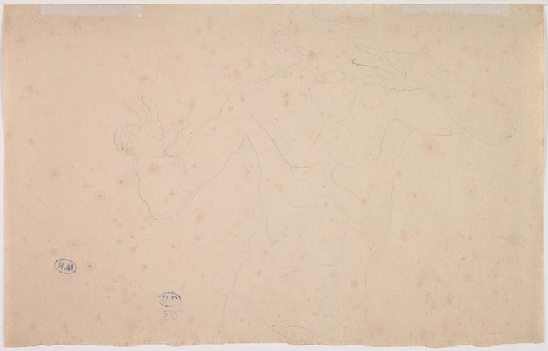 HOMME NU BARBU, DE FACE, VU A MI CORPS, LES BRAS LEVES (ESQUISSE D'UNE MAIN SUR LA DROITE) AU RECTO ; HOMME NU BARBE, DE FACE, VU A MI CORPS, LES BRAS LEVES AU VERSO_1