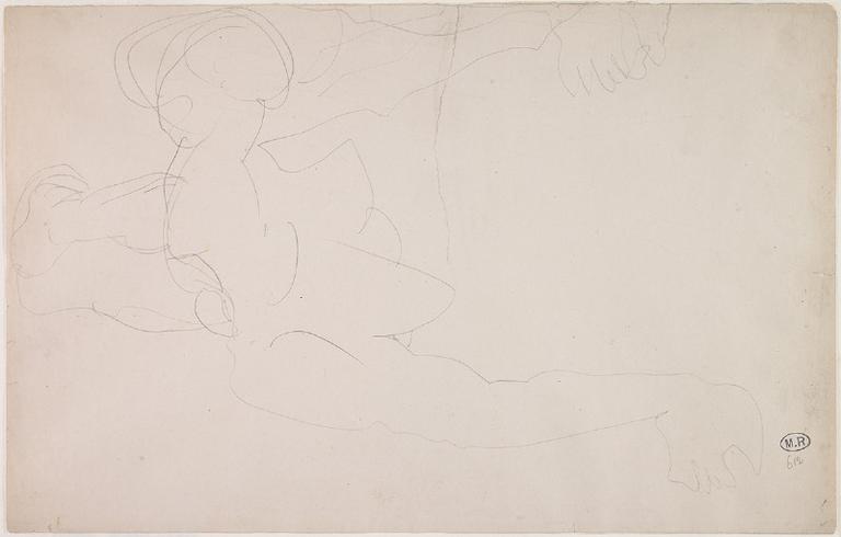 FEMME NUE ETENDUE SUR LE VENTRE, DE FACE, APPUYEE SUR LES MAINS_0
