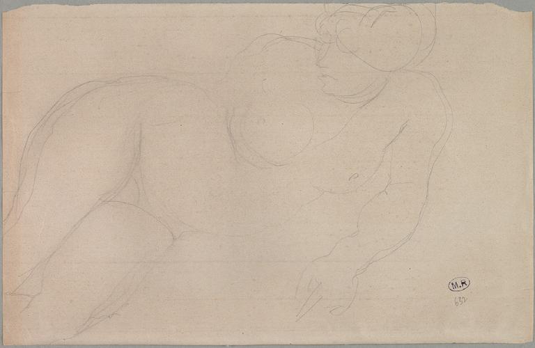 FEMME NUE ALLONGEE SUR LE FLANC GAUCHE, EN APPUI SUR UN AVANT BRAS_0