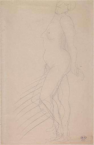 FEMME NUE DEBOUT, CAMBREE, DE PROFIL A GAUCHE_0