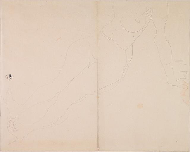 FEMME NUE, A DEMI ALLONGEE VERS LA GAUCHE APPUYEE SUR UNE MAIN (LE HAUT DU CORPS EST COUPE PAR LE BORD DE LA FEUILLE)_0