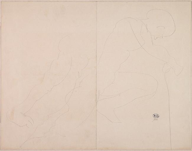 FEMME NUE DE PROFIL A DROITE, ACCROUPIE, EN APPUI SUR LA JAMBE GAUCHE ; REPRISE DE LA JAMBE TENDUE SUR LA GAUCHE_0