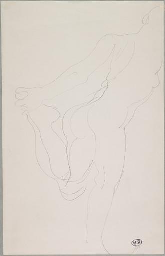 FEMME NUE DEBOUT, DE PROFIL A DROITE SE TENANT UN PIED EN ARRIERE_0