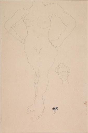 FEMME NUE DEBOUT, DE FACE, POINGS AUX HANCHES ; REPRISE DU VISAGE EN BAS A DROITE_0