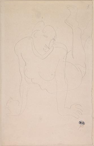 FEMME NUE ALLONGEE SUR LE VENTRE ET DRESSEE SUR LES MAINS ; CROIX EN HAUT A DROITE_0